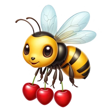adorable bumble bee on red cherries sticker