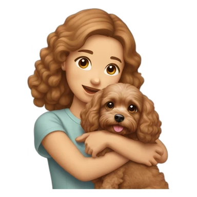 a fully light brown cavapoo being held by a chinese girl sticker