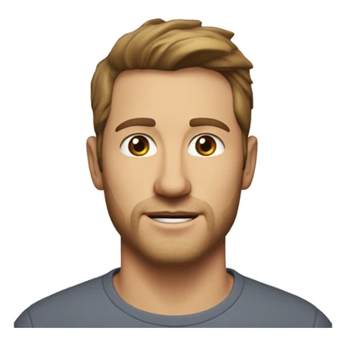 A head and shoulders shot of a 34 year old white man, with short brown hair, with stubble facial hair,   with brown eyes wearing a t-shirt. sticker