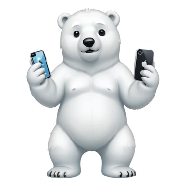 Serious Polar Bear standing full body with iphone in hand  sticker