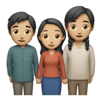 The image of three Asians standing side by side and holding each other's hands while looking at the front sticker
