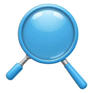 A cute 3D emoji-style blue magnifying glass, glossy plastic material, soft rounded shape, vibrant blue color, smooth reflections, minimal details, centered composition, isolated on a clean background, emoji style, high quality 3D render sticker