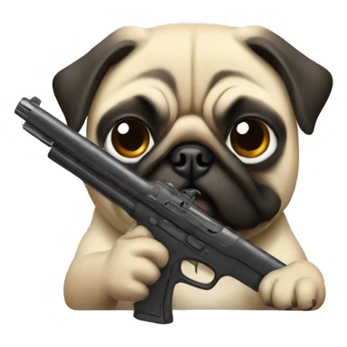 Pug holding a gun sticker
