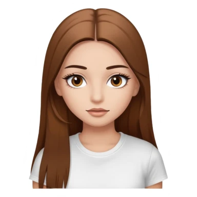 Chica de pelo liso ,largo clean look  y marrón con ojos color marrón  y una camiseta blanca y la piel blanca con pestañas y maquillada clean look  sticker