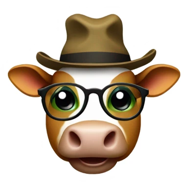 a green circle with hat and smiling big white eyes black pupils and wear a brown cow hat and yellow glasses with cute little hand and legs  sticker