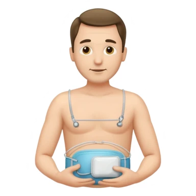 A man in his mid-40s with a stoma bag on his stomach. sticker