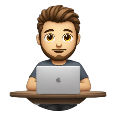 Wearing a shirt No glasses Cute programmer on his laptop looking front with a brown quiff as a hair and brown eyed with a bit of a beard sticker