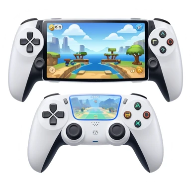 An icon showing a split-screen game display with two sections, each featuring different gameplay action. Two PS5 controllers rest below, symbolizing local multiplayer fun. The design captures the excitement of competitive and cooperative gaming. A transparent background sticker