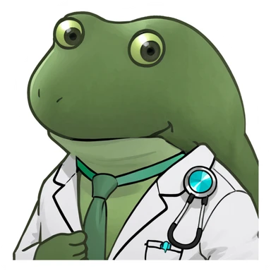 bufo frog, medical coat, sad eyes, looking at viewer sticker