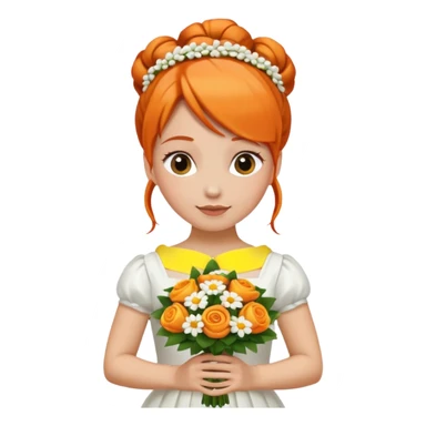 orange haired with bun bride with bouqet sticker