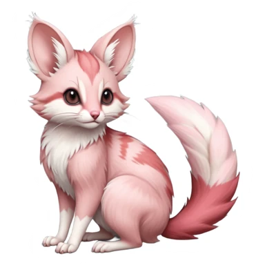 Pastel Pink, red-pointed, soft realistic romantic vintage antique divine beautiful elegant pretty precious cute young youthful  Fakémon-Pokémon-opossum-feline-mouse-serval-caracal-chinchilla-Minccino-Cinccino-Meowstic-rodent-hybrid-creature with a big fluffy bushy tail (full body) sticker