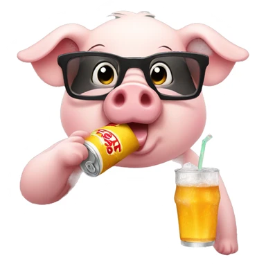 small pig drinking soda sticker
