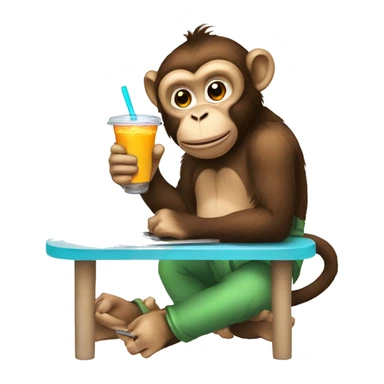 A monkey working on laptop and drinking boba tea  sticker