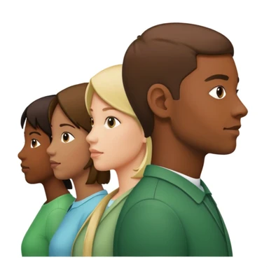 A line of people standing in profile, one behind the other, green background sticker