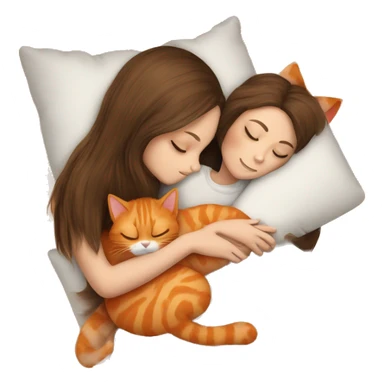 orange cat sleeping with long haired brunette girl holding pillow sticker