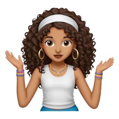 Dancing brown girl with long darn brown curly hair with headband hip hop sticker