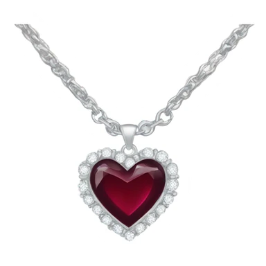 Silver necklace with a burgundy jewel heart sticker