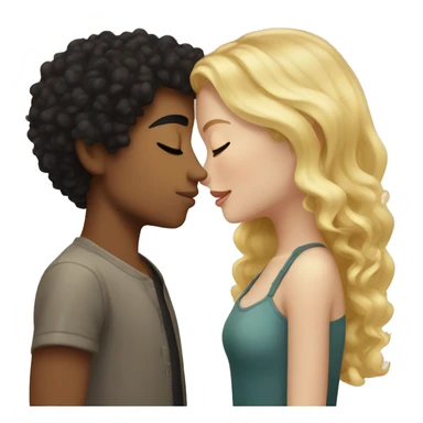 Blonde girl with freckles and closed eyes kissing boy with black curly hair and closed eyes and tan skin sticker