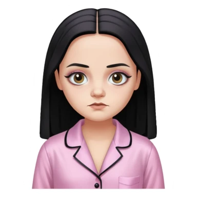 Full stunning Wednesday Addams smoky eyeshadow in a unbuttoned Light pink silk pyjamas set sticker