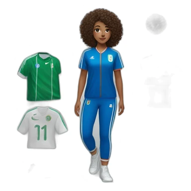 girl curly hair and a Algeria jersey and jogging blue, Nike blazer blue and swoosh blue who says goodbye sticker