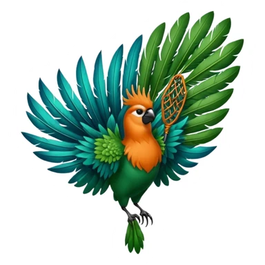 ave Cabeza y espalda: tonos verdes y azulados brillantes.

Pecho: anaranjado intenso que contrasta con el resto del cuerpo.

Alas: mezcla de verdes y negros.

Cola: larga y elegante, con dos plumas centrales que terminan en forma de “raqueta”. sticker
