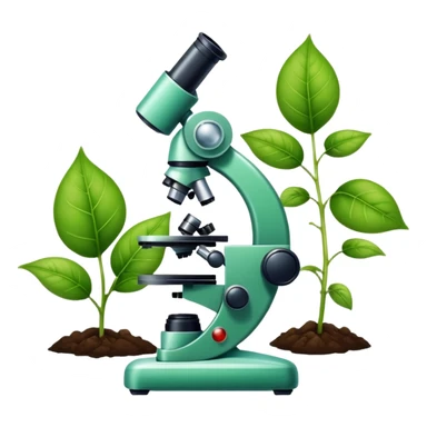 An icon featuring a DNA strand, a microscope, and a green leaf, symbolizing biology. The design includes animal cells, plant structures, and a frog, representing the study of living organisms and ecosystems. Transparent background highlights life sciences and biological research. sticker