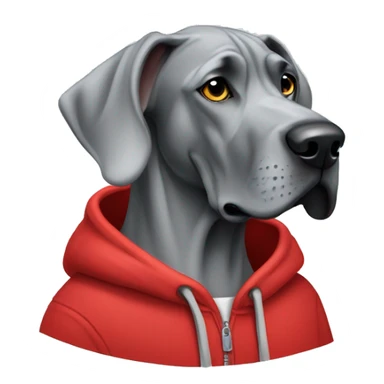 Grey Great Dane wearing a red hoodie sticker
