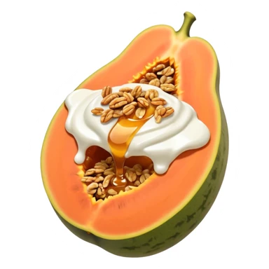 half a papaya filled with yogurt. sprinkled with granola and drizzled with honey sticker