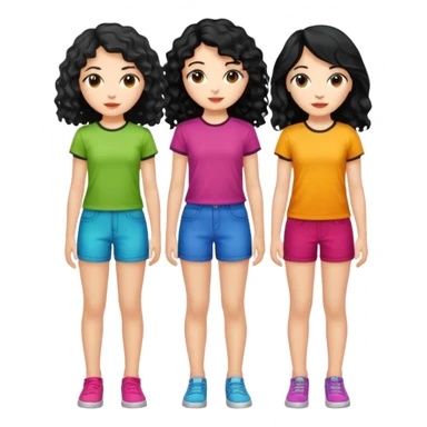 Haz algo relaciono con Disney donde haya quatre chicas con el tono de piel carne, una con el pelo rizado largo, una con el pelo muy corto negro, una con el cabello ondulado mediano y la otra con el pelo negro largo para poner en la parte delantera de la camiseta sticker