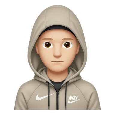 White person wearing a Nike Tex with hood sticker