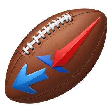 Uma bola de futebol americano com uma seta vermelha curva a indicar uma inversão de marcha abrupta. blue (#00A3E0) and red (#F9423A) sticker