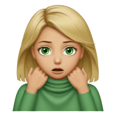 a girl with both hands around her next with her mouth wide and eyes scared like she’s choking herself make her dirty blonde with grrrn eyes and slightly tan sticker