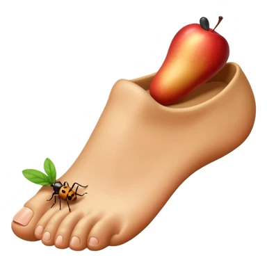 showing a cartoon human foot stepping on a small bug , slightly squished but cartoonish, no violence, playful Apple emoji style sticker