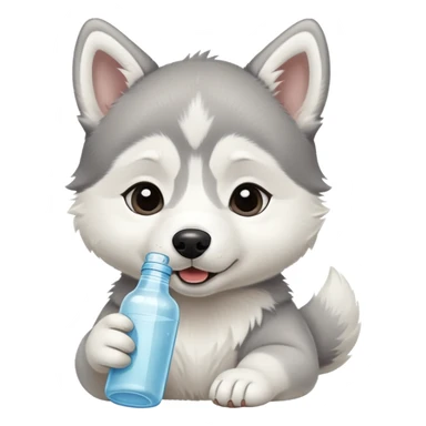 Baby husky puppy drinking bottle sticker