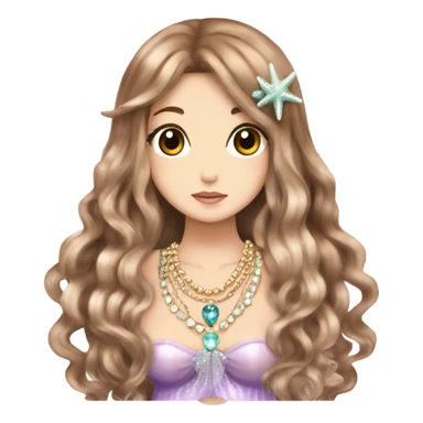 mermaid hime gyaru girl, brown hair, shell jewellery  sticker