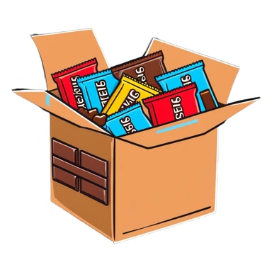 cardboard box full of wrapped Hershey's chocolate bars sticker