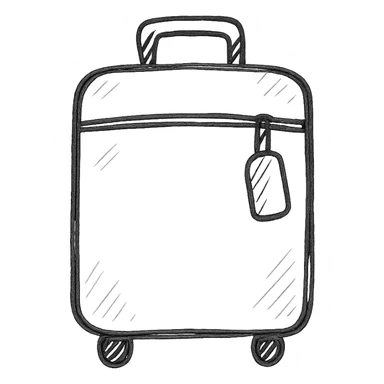 black hand bag luggage, hand drawn outline icon style sticker