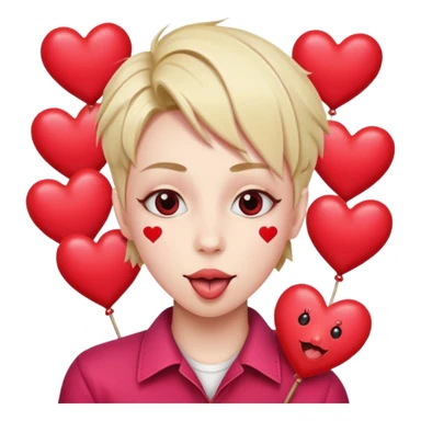 A cross eyed unisex with their tongue out far with Valentine’s Day decor/hearts around sticker