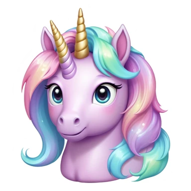 Cinematic pastel-colored unicorn, flowing iridescent mane, big sparkling eyes, tiny rounded hooves, soft chubby cheeks, delicate magical glow surrounding, enchanting and dreamy. sticker
