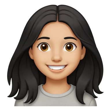 girl smiling with no teeth, olive brown complexion, long black hair, brown eyes, casual outfit sticker