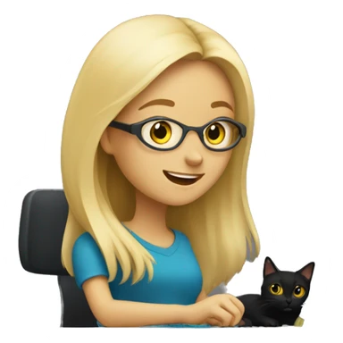A long haired blonde girl designing an interface with a black cat sticker