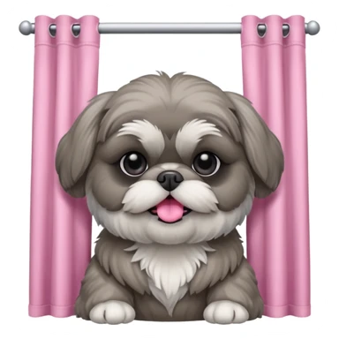 cute all grey shih tzuh behind window shades pulling them open with one paw and peeking through them sticker