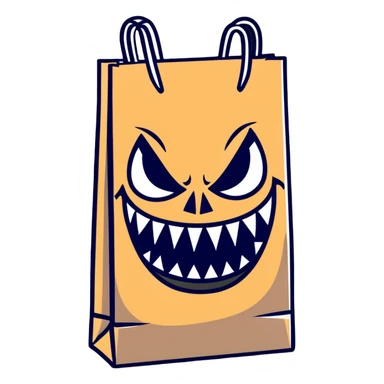 spooky paper bag with scary face and evil grin sticker