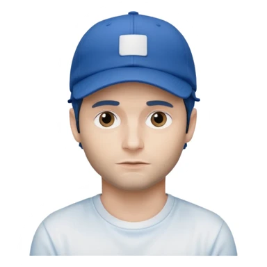 Penn badgley wearing a blue cap, white t shirt looking mysterious  sticker