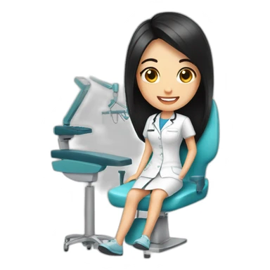 Dentist-girl-eyesmile-black middle straight hair-dental chair sticker