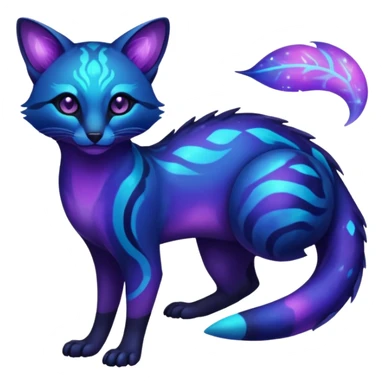 Exotic nebulae dark blue purple futuristic bioluminescent translucent transparent lush warm-colored neon-glowing iridescent Fakémon-Fionbri-Vernid-Genet-creature sticker