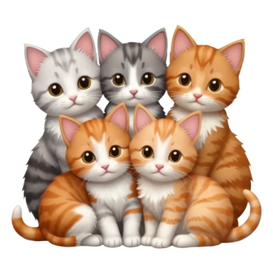 6 tiny kittens cuddling together all different colours, the first one is grey and white, the second is ginger and white and the third is brown tabby and white sticker