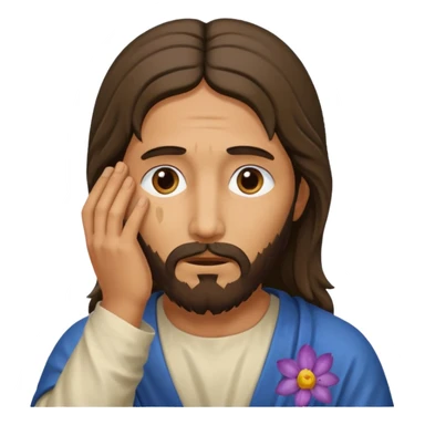 my workmate accidentally misspelled "Jesus christ" as "Jesbus christ", make an emoji of jesus with his hands on his face looking like hes ironically in pain sticker