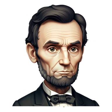 Cinematic Realistic Abraham Lincoln Portrait Emoji, depicted as a stoic iconic statesman with a tall dignified silhouette and thoughtful expression, rendered with detailed textures and dramatic historical lighting that captures his timeless presence. sticker