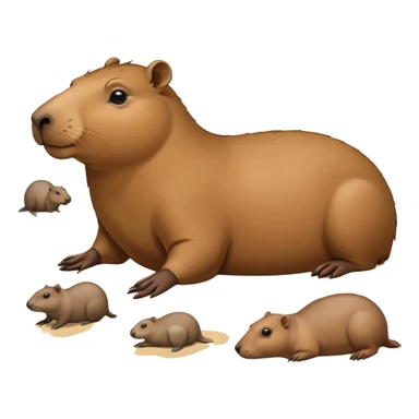 a capybara with a seal laying on a peaceful beach with other capybaras close by sticker